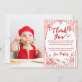 Kleine-Fleischbällchen-Nudel-Geburtstagsfeier-Foto Dankeskarte (Vorderseite)