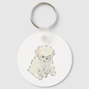 Kleine Fluffige Weiße Welpen-Crayon-Skizze Schlüsselanhänger