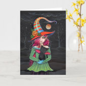 "Kleine Flügel-" Halloween-Hexe-Katzen-Karte Karte (Gelbe Blume)