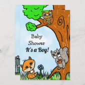 Kleine Fox- und Waldfreunde Kinderdusche Einladung (Vorne/Hinten)