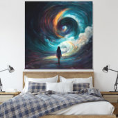 Kleine Frau gegenüber der Wave Vortex Art Leinwanddruck (Insitu (Schlafzimmer))