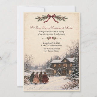 Kleine Frauen inspirierte Vintage-Weihnachtseinlad Einladung
