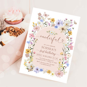 Kleine Fräulein ONEderful Wildblume 1. Geburtstag Einladung
