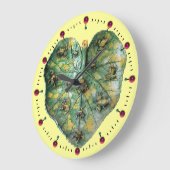 KLEINE FROGEN AUF EINER GRÜNEN, ROTEN RUBY, gelb Große Wanduhr (Winkel)