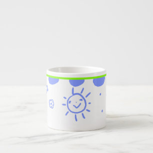 Kleine, fröhliche Tasse in Blau und Grün