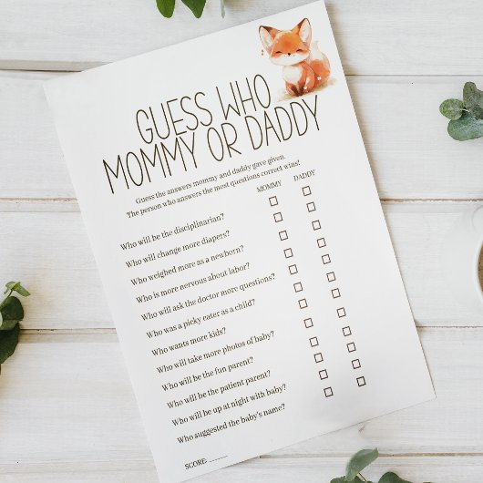 Kleine Fuchs-Mommy- oder Daddy-Baby-Party-Spiel Poster