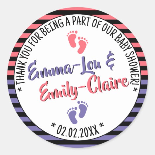 Kleine Füße Streifen Muster Kinderdusche Mädchen T Runder Aufkleber (Vorderseite)