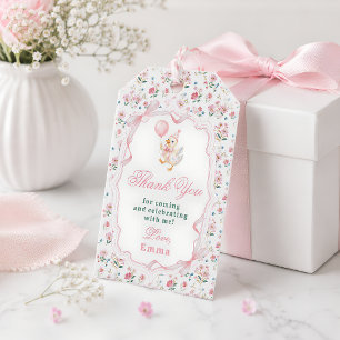 Kleine Gans Rosa Schleife Floral Coquette Geburtst Geschenkanhänger