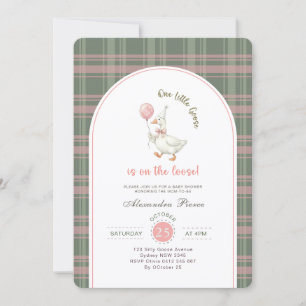 Kleine Gans Rosa Schleife Gingham Babyparty Einladung