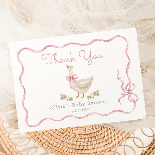 Kleine Gänse Pink Bow Mädchen Dusche Dankeskarte