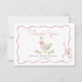 Kleine Gänse Pink Bow Mädchen Dusche Dankeskarte (Vorderseite)