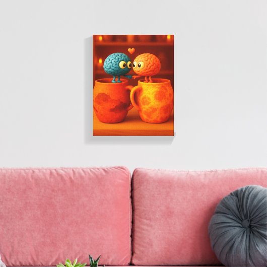 Kleine Gehirne in Liebe Stehend auf Tasse auf dem  Leinwanddruck (Insitu (Wohnzimmer))