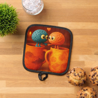 Kleine Gehirne in Liebe Stehend auf Tasse auf dem Topflappen