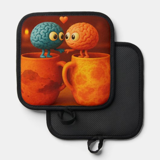 Kleine Gehirne in Liebe Stehend auf Tasse auf dem Topflappen (Vorderseite/Rückseite)