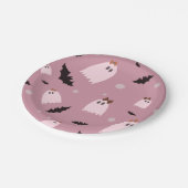 Kleine Geister mit Bogen rosa Halloween Pappteller (Schrägansicht)