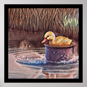 Kleine gelbe Entenpiele in Eimer Poster
