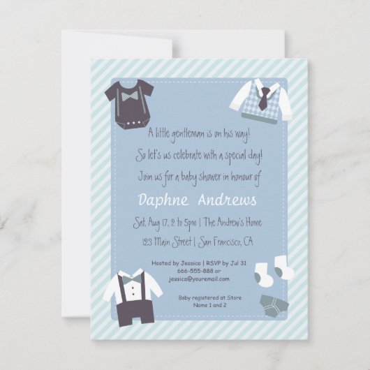 Kleine Gentleman Baby Boy Shower Party Einladungen (Vorderseite)