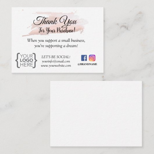 KLEINE GESCHÄFTE DANKEN SIE BESTELLEN KARTE BLUSH (Vorne/Hinten)