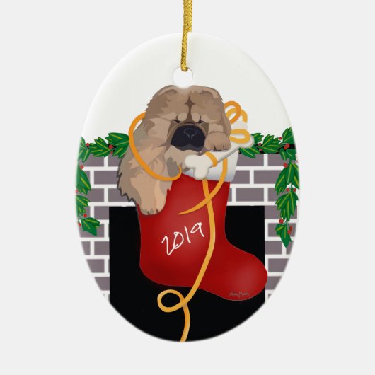 KLEINE GESCHENK 2019 Chow Welpenverzierung Keramik Ornament (Vorne)