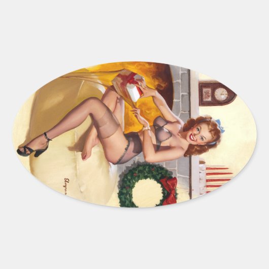 Kleine Geschenk Button hoch Ovaler Aufkleber (Vorderseite)