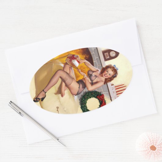 Kleine Geschenk Button hoch Ovaler Aufkleber (Umschlag)