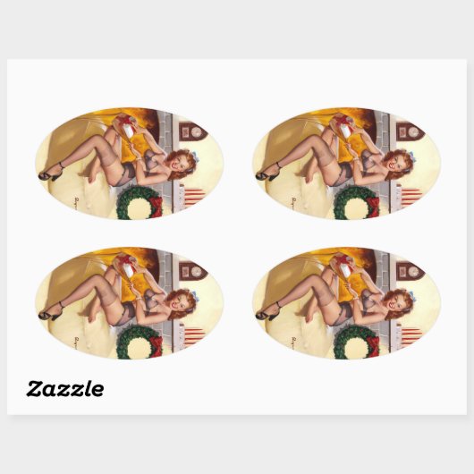 Kleine Geschenk Button hoch Ovaler Aufkleber (Blatt)