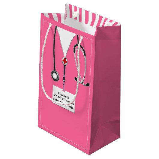 Kleine Geschenktasche für Krankenschwester oder Är Geschenktüte (Rückseite Schrägansicht)