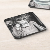 Kleine Girl Drink Kaffee Getränkeuntersetzer (Linke Seite)