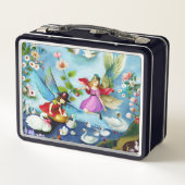 Kleine Girl Fairies Fütternd Schwäne Metall Brotdose (Rückseite)