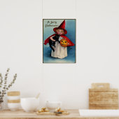 Kleine Girl-Hexe mit ihrer schwarzen Katze Poster (Küche)
