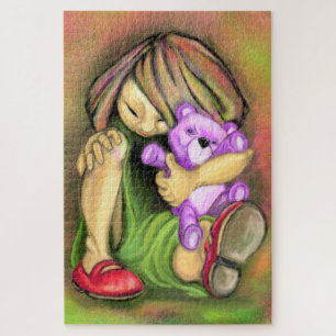 Kleine Girl-Lieben Lila Spielzeugbärchen Puzzle Ma