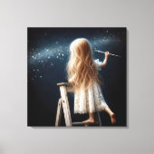 Kleine Girl Painting Stars im nächtlichen Himmel Leinwanddruck (Vorderseite)