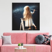 Kleine Girl Painting Stars im nächtlichen Himmel Leinwanddruck (Insitu (Wohnzimmer))