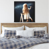 Kleine Girl Painting Stars im nächtlichen Himmel Leinwanddruck (Insitu (Schlafzimmer))