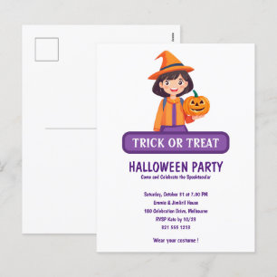 Kleine Girl Pumpkin Trick oder Treat Feiertagspostkarte
