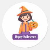 Kleine Girl Pumpkin Trick oder Treat Runder Aufkleber (Vorderseite)