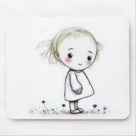Kleine Girl Sketch mit Wildblumen Mousepad