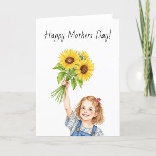 Kleine Girl Sonnenblume Wasserfarbe Dankeskarte