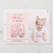 Kleine Girls 1. Geburtstag Pink Castle Foto Einladung (Vorderseite)