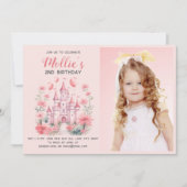 Kleine Girls 2. Geburtstag Pink Castle Foto Einladung (Vorderseite)