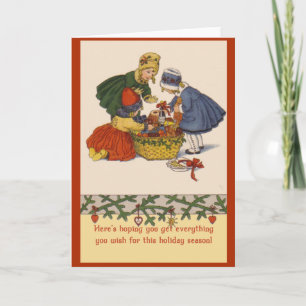 Kleine Girls and Box of Gifts Vintage Urlaubskunst Feiertagskarte
