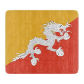 Kleine Glasschneidplatte mit bhutanischer Flagge Schneidebrett (Vorderseite)