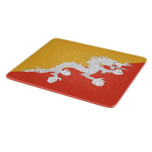 Kleine Glasschneidplatte mit bhutanischer Flagge Schneidebrett (Ecke)