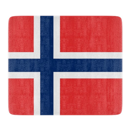 Kleine Glasschneidplatte mit norwegischer Flagge Schneidebrett (Vorderseite)