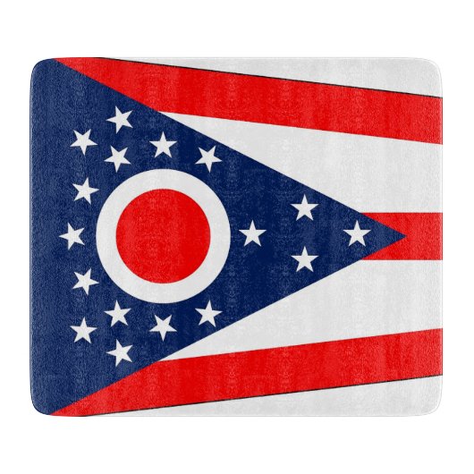 Kleine Glasschneidplatte mit Ohio-Flagge Schneidebrett (Vorderseite)