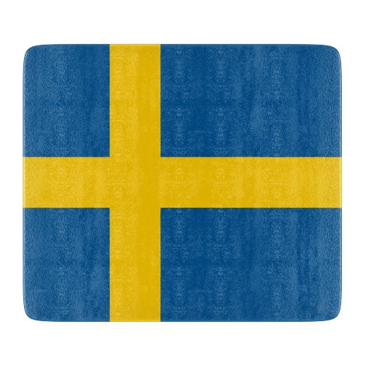 Kleine Glasschneidplatte mit schwedischer Flagge Schneidebrett (Vorderseite)