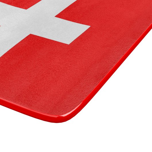 Kleine Glasschneidplatte mit Schweizer Flagge Schneidebrett (Ecke)