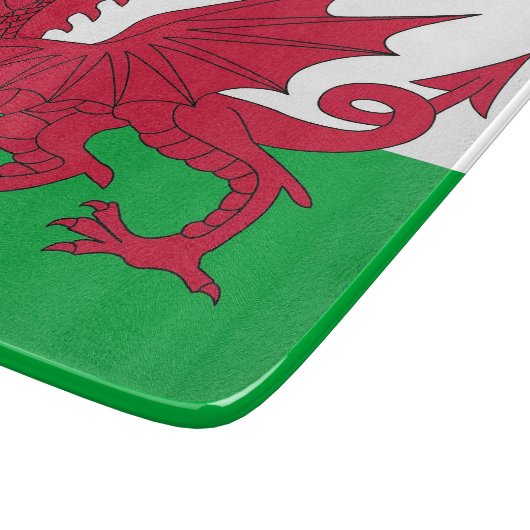 Kleine Glasschneidplatte mit Wales-Flagge Schneidebrett (Ecke)