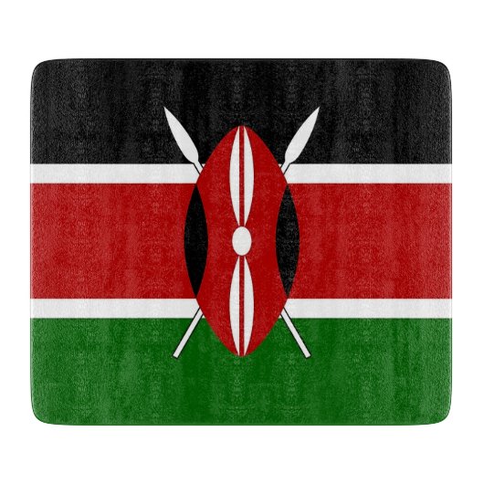 Kleine Glasschneidtafel mit kenianischer Flagge Schneidebrett (Vorderseite)
