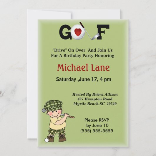Kleine Golfer Einladung für Kinder (Vorderseite)